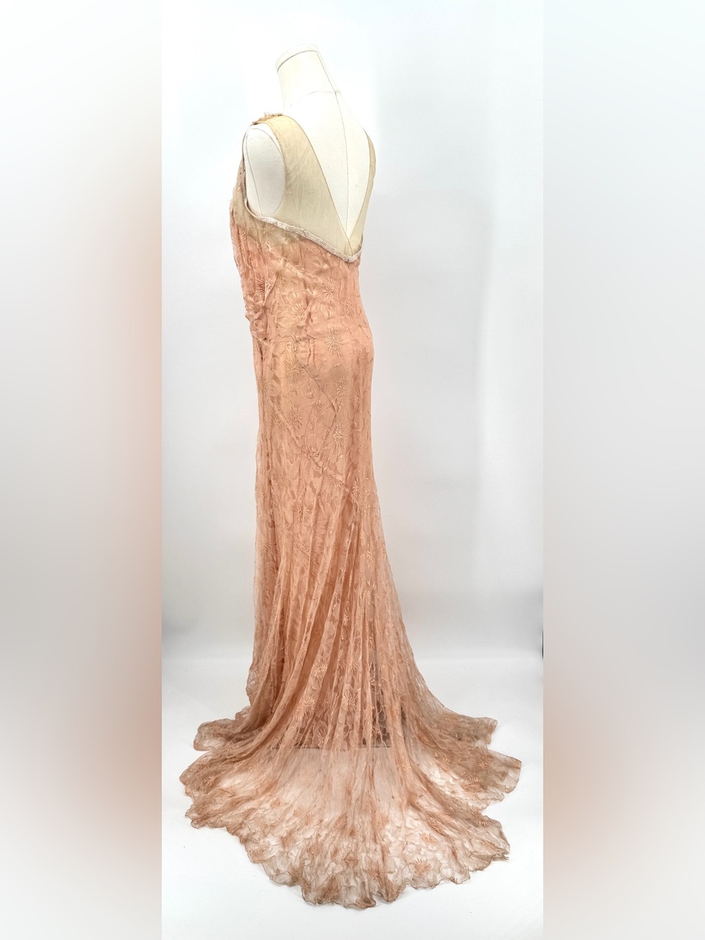 Antique 1930 Lace Silk Formal Dress with Train